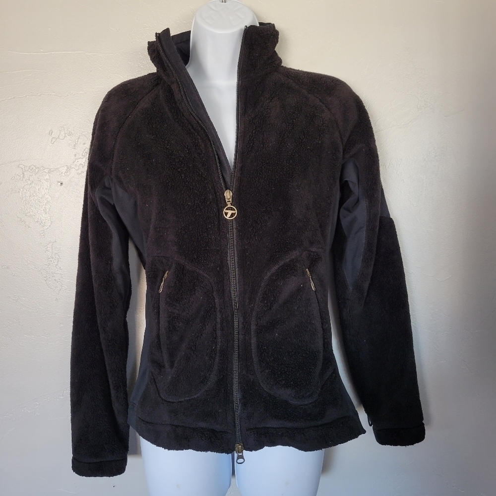 Columbia Interchange Black Furry Jacket Fuzzy Long Sleeve Mockneck Full Zip Sm